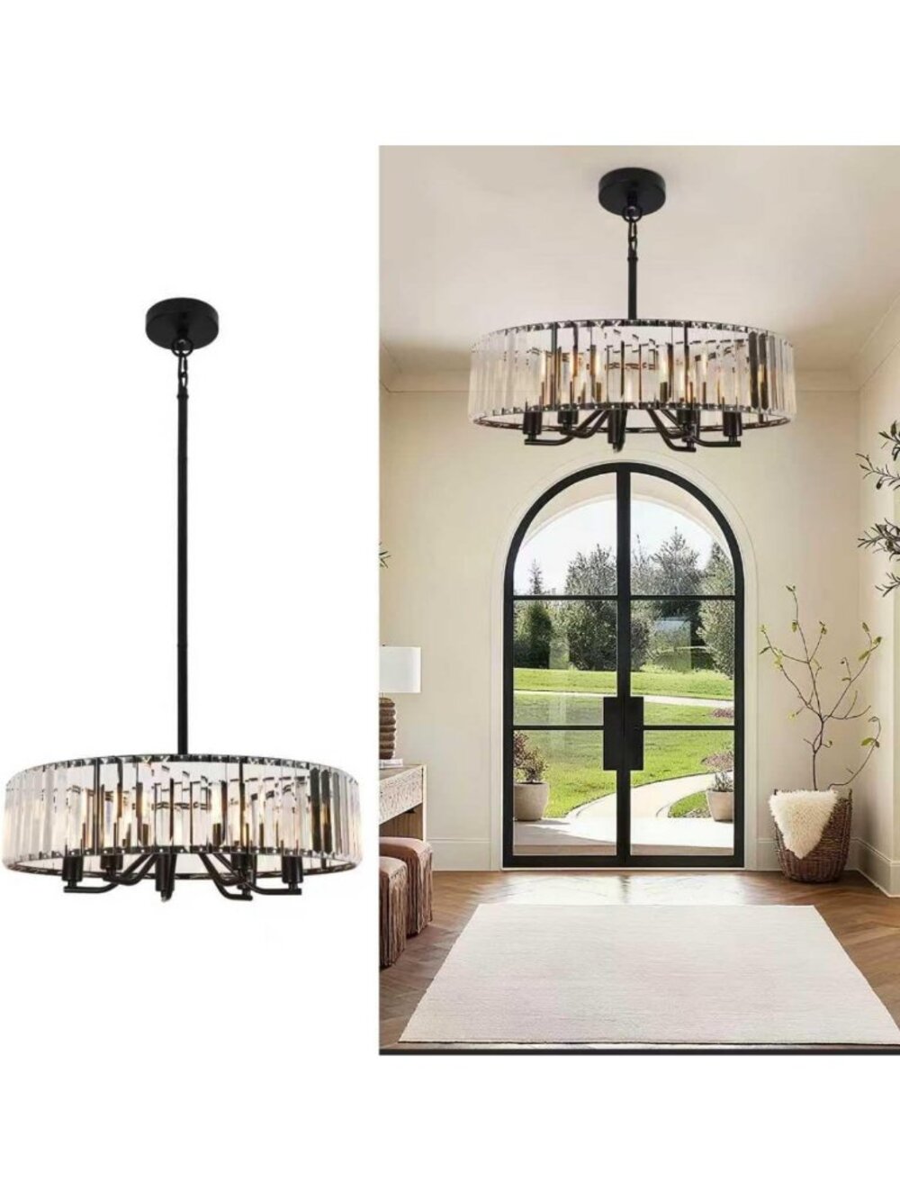 Elegant Black Crystal 6-Light Chandelier - Modern Semi Flush Mount Pendant Light